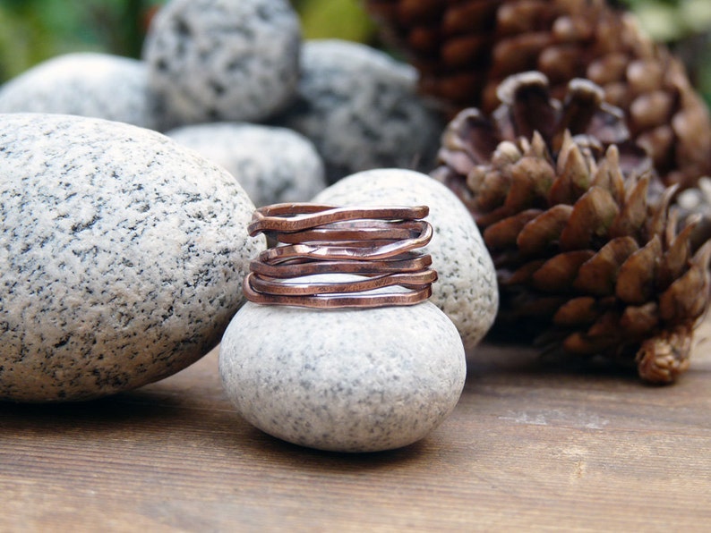 Gift idea for her Antique raw copper multi-turn woman girl Irregular copper multilayer ring Vintage style in oxidized copper