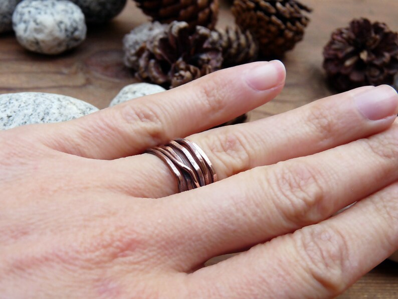 Gift idea for her Antique raw copper multi-turn woman girl Irregular copper multilayer ring Vintage style in oxidized copper