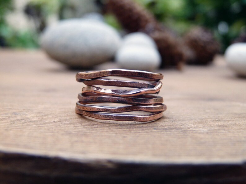 Gift idea for her Antique raw copper multi-turn woman girl Irregular copper multilayer ring Vintage style in oxidized copper