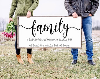 Family A Little Bit Of Crazy Sign, Family Sign, Family Wall Decor, Wedding Gift, Anniversary Sign, Farmhouse Sign Wooden Sign