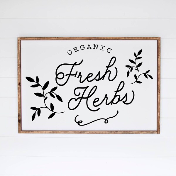 Signo de hierbas frescas orgánicas, signo de flores, decoración de hierbas frescas de madera, signo de hierbas frescas de madera, regalo de boda, signo de granja, signo de madera