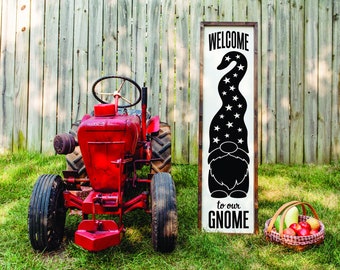 Welcome to our Gnome Porch Sign, Home Decor, Home Wall Decor, Home Wall Sign, Christmas Gift, Christmas Sign FarmhouseSign WoodenSign