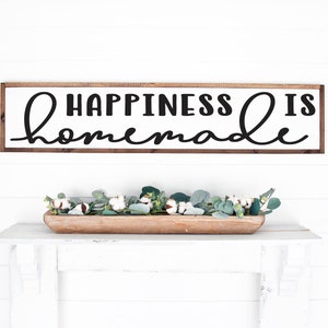 La felicidad es un letrero casero, decoración de felicidad de madera, letrero de casa de madera, regalo de boda, letrero de aniversario, letrero de granja, letrero de madera