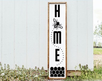 Home Porch Sign Bee, Home Sign, Home Decor, Home Wall Decor, Home Wall Sign, Christmas Gift, Christmas Sign FarmhouseSign WoodenSign