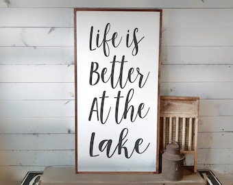 Life is Better at the Lake Sign, Lake House Sign, Lake Decor, White Lake Sign, Wood Lake Sign, Lake Sign, Wooden Sign, Lake House Decor PS1