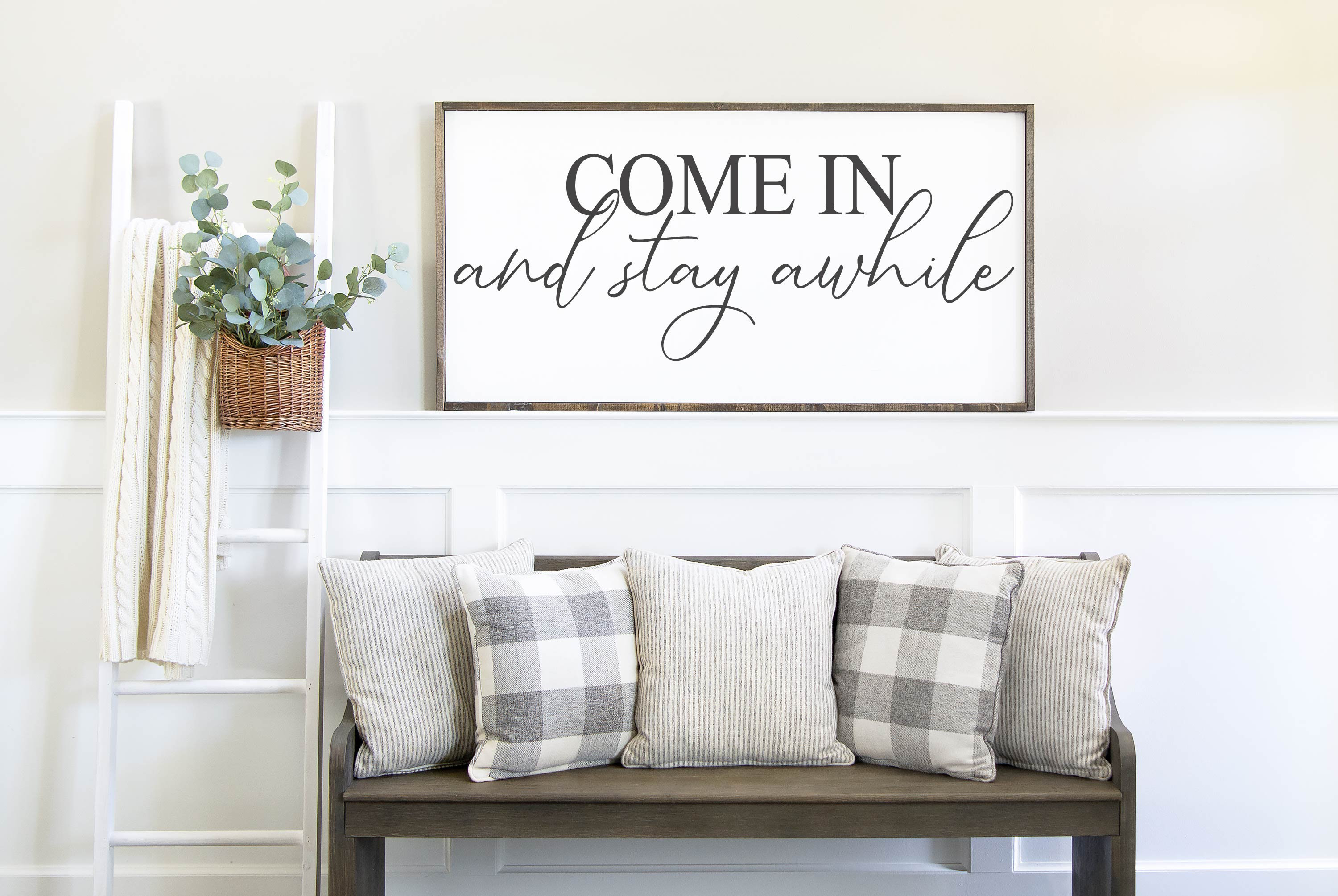 Come In and Stay Awhile Sign, Family Home Sign, Home Wall Decor, Wedding Gift, Anniversary Sign, Farmhouse Sign, Wooden Sign