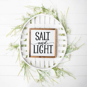 Salt & Light Sign, Wood Family Sign, Family Wall Decor, Wood Family Decor, Wedding Gift, Anniversary Sign, Farmhouse Sign, Wooden Sign image 1