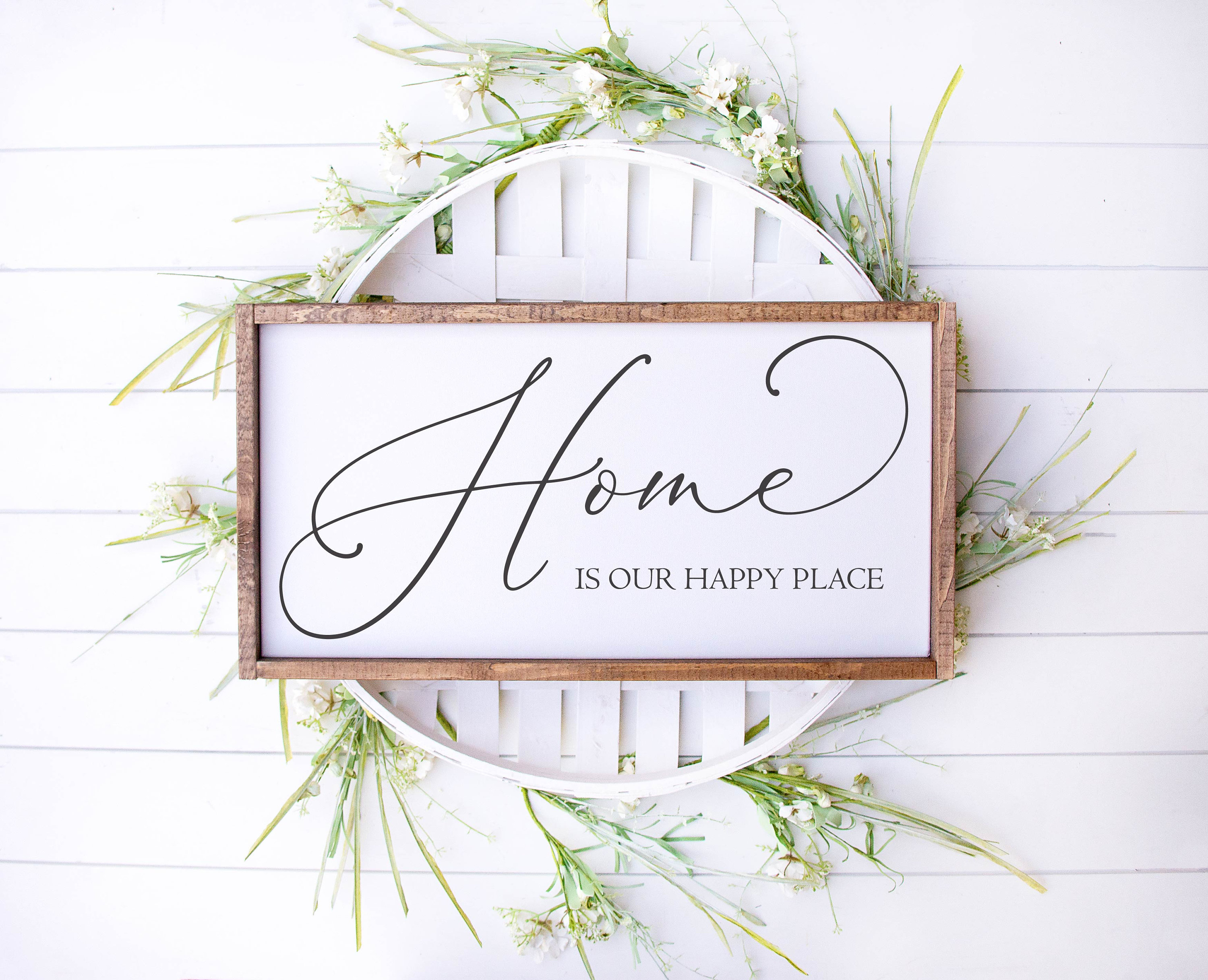 Home is Our Happy Place Sign, Wood Home Sign, Home Wall Decor, Happy Place Sign, Wedding Gift, Anniversary Sign, Farmhouse Sign, Wooden Sign