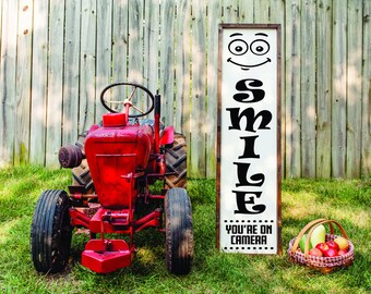 Smile Youre On Cam Sign, Home Sign Home Decor, Home Wall Decor, Home Wall Sign, Christmas Gift, Christmas Sign FarmhouseSign WoodenSign