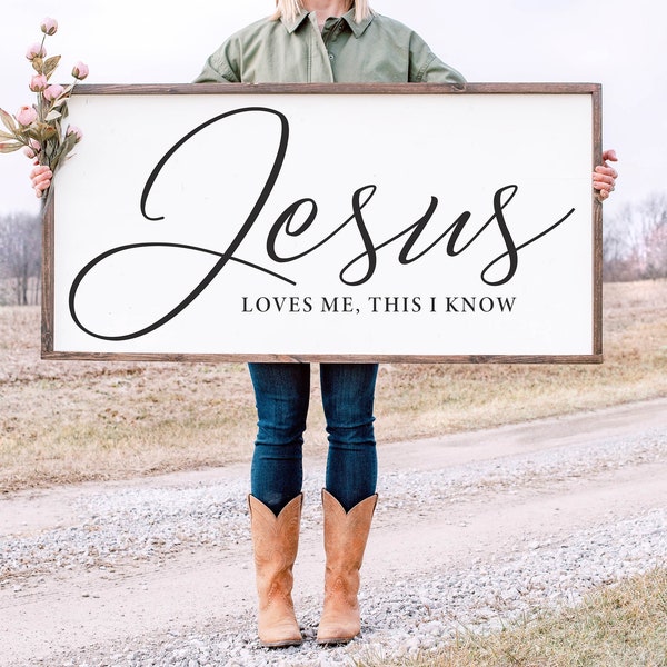 Jesus Loves Me Sign, Wood Jesus Loves Me Sign, Family Sign, Jesus Wall Decor, Wedding Gift, Anniversary Sign, Farmhouse Sign, Wooden Sign