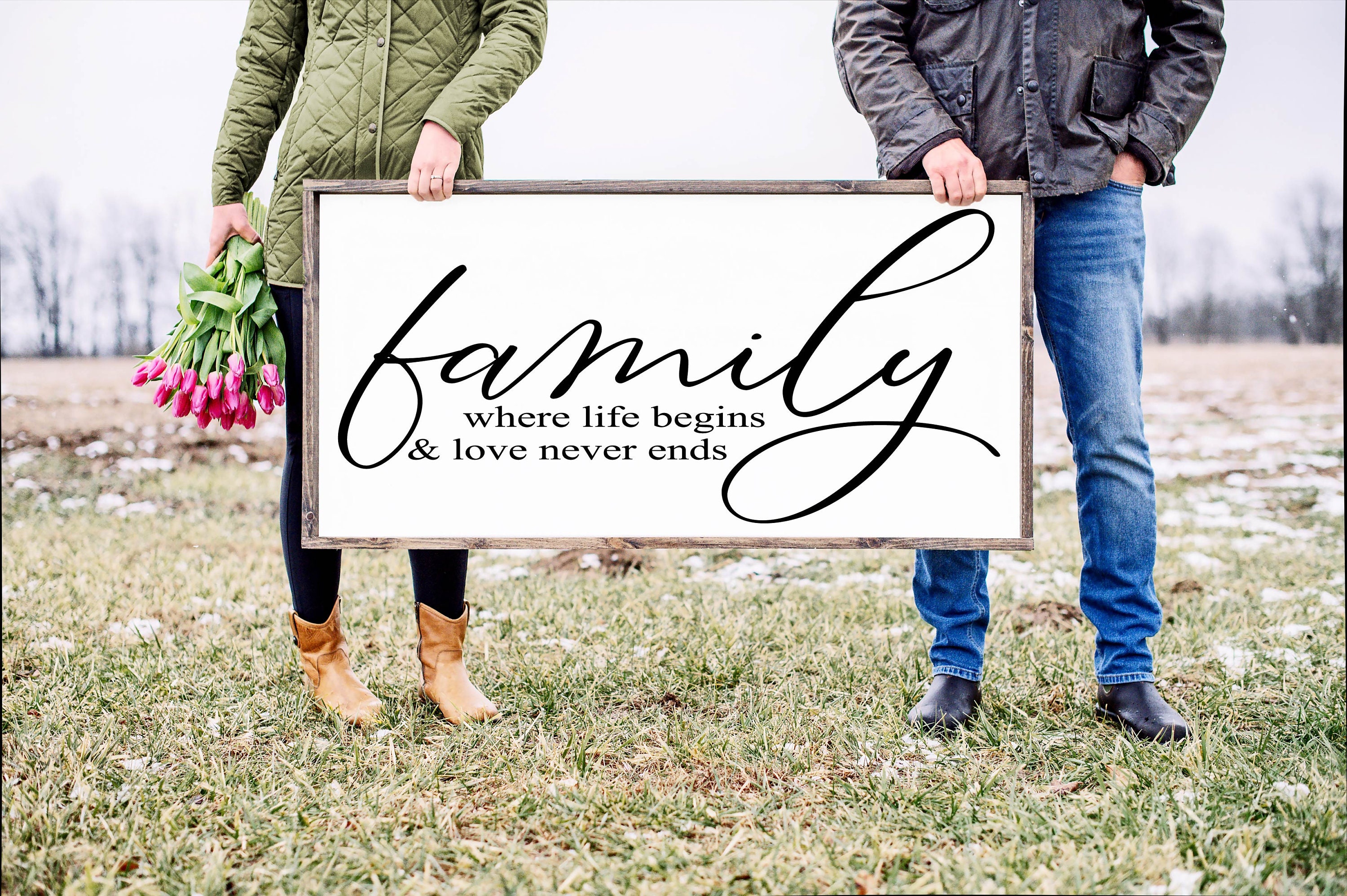 Family Where Life Begins Sign, Family Sign, Family Wall Decor, Wedding Gift, Anniversary Sign, Farmhouse Sign Wooden Sign