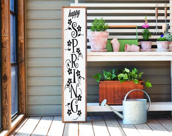 Happy Spring Porch Sign, Home Sign, Home Decor, Home Wall Decor, Home Wall Sign, Christmas Gift, Christmas Sign Farmhouse Sign WoodenSign