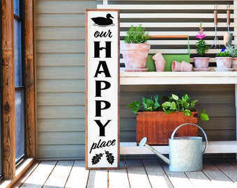 Our Happy Place Porch Sign, Home Sign Home Decor, Home Wall Decor, Home Wall Sign, Christmas Gift, Christmas Sign FarmhouseSign WoodenSign