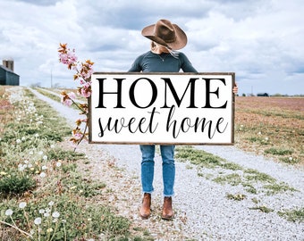 Home Sweet Home Sign, Family Sign, Family Wall Decor, Wedding Gift, Anniversary Sign, Farmhouse Sign Wooden Sign