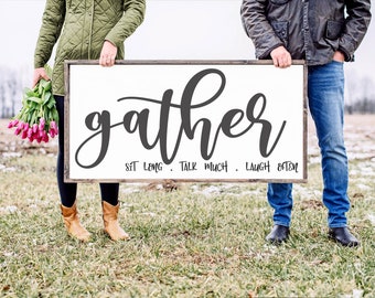 Gather Sign, Wood Gather Sign, Gather Family Sign, Gather Wall Decor, Wedding Gift, Anniversary Sign, Farmhouse Sign, Wooden Sign