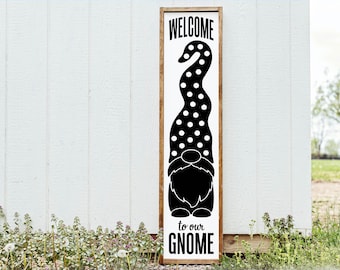 Welcome to our Gnome Porch Sign - Dots, Home Decor, Home Wall Decor, Home Wall Sign, Christmas Gift, Christmas Sign FarmhouseSign WoodenSign