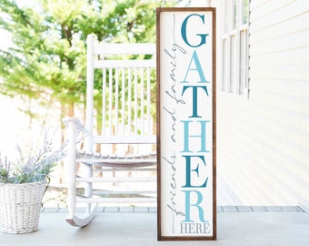 Friends and Family Gather Here Sign, Family Wall Decor, Family Wall Sign, Wedding Gift, Anniversary Sign, Farmhouse Sign, Wooden Sign