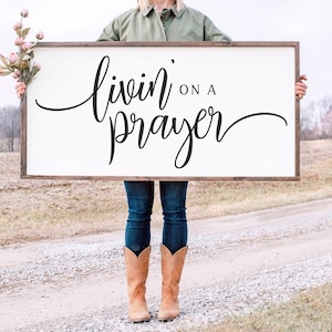 Livin On A Prayer Sign, Prayer Sign, Wood Prayer Sign, Wood Prayer Decor, Prayer Wall Decor, Wedding Gift, Farmhouse Sign, Wooden Sign