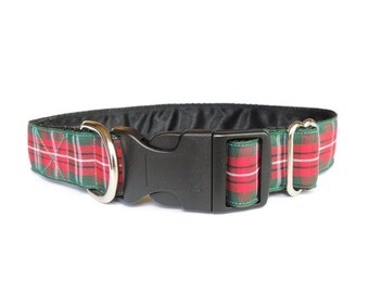 Collar Martingale de 1 pulgada o Collar de casa de 1 pulgada o Collar clip de 1 pulgada. Greyhound, lurcher, whippet, saluki. Tartán rojo y verde