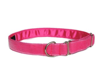 Collar para perro de terciopelo de lujo, hecho a mano, de 2,5 o 3,8 cm. Collar de casa, de una sola vuelta o de paseo. Terciopelo rosa.