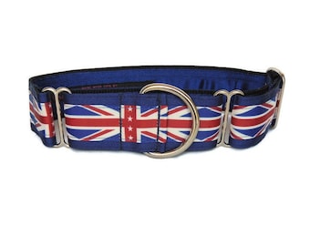 Collar Martingale de 1,5 pulgadas o collar para caminar de 1,5 pulgadas (un solo lazo). Lebreles: galgo, acechador, lebrel, saluki. bandera de Reino Unido