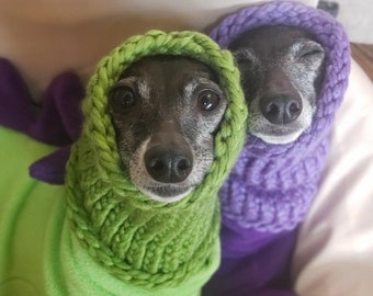 Small Dog Snood / Scarf. Neck Warmer - Italian Greyhound, Chihuahua etc. Handmade with extra chunky yarn. Various vibrant colours