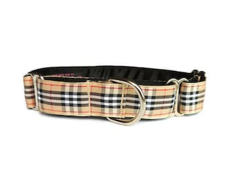 Collar Martingale de 1 pulgada o Collar de casa de 1 pulgada o Collar clip de 1 pulgada. Greyhound, lurcher, whippet, saluki. Tartán bronceado