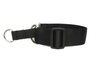 Collar de perro de martingala todos los días (hecho a mano). 1.5 pulgadas, galgo, lurcher, whippet, saluki. Negro liso