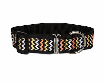 Collar de paseo de sabueso cotidiano de 1,5 pulgadas (un solo bucle): galgo, lurcher, whippet, saluki. Zig Zag naranja