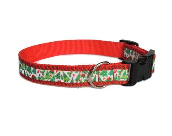Collar de perro de Navidad 1 pulgada (25mm) Clip. Collar de Navidad. Árboles de Navidad. Hecho a mano
