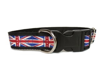 Collar Martingale de 1 pulgada o Collar de casa de 1 pulgada o Collar clip de 1 pulgada. Greyhound, lurcher, whippet, saluki. Bandera de la Unión