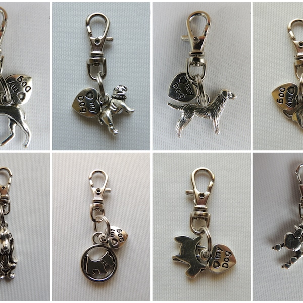 Purse / Bag Charm, Zipper Pull, Collar Charm. Greyhound Lurcher Retriever Flatcoat Bulldog Dachshund Scottie Westie Basset Hound Poodle