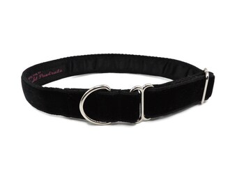 Collar para perro de terciopelo de lujo, hecho a mano, de 2,5 o 3,8 cm. Collar de casa, de una sola vuelta o de paseo. Terciopelo negro.