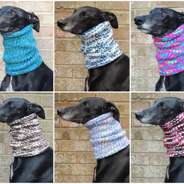 Greyhound, Lurcher, Whippet Snood Neck Warmer Scarf. Handmade with super chunky yarn. Multi-coloured. Carnival Mallow Robin Driftwood Melody