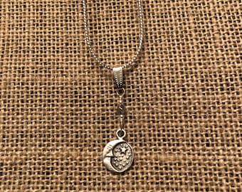 Silver Crescent Moon and Star Pendant