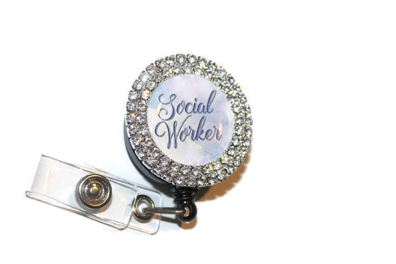 Hospital Staff Gift MSW Badge Reel Social Worker Id Holder Rhinestone Badge Reel Social Worker Retractable Badge Reel