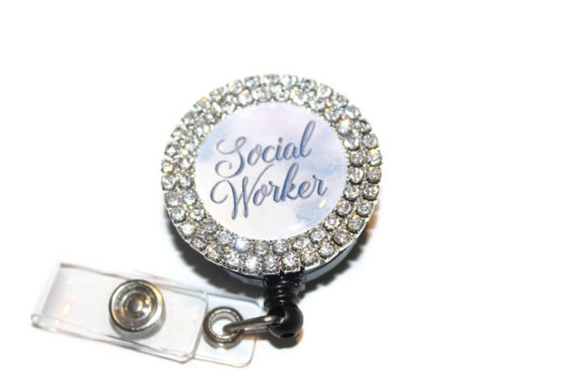 Hospital Staff Gift MSW Badge Reel Social Worker Id Holder Rhinestone Badge Reel Social Worker Retractable Badge Reel
