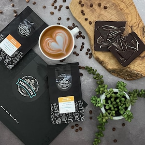 Coffee and Chocolate Selection Pack - Fresh Artisan Coffee - Loaded Chocolate Bar - Coffee Lover - Coffee Gifts - Gifts for Him - Perkulatte