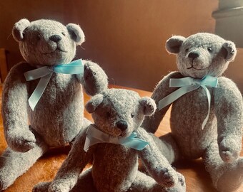 Vintage Handmade Felted Wool Jointed Bear Family: Baers Bears ‘86