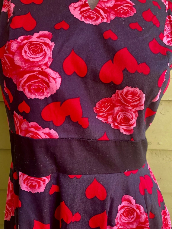 strapless open back dress Hearts & Roses Tropical Blossom 50's Swing Dress Red