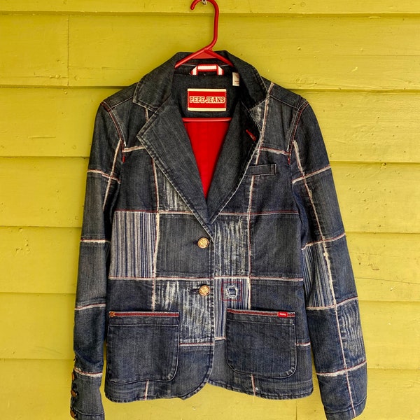 Vintage Pepe Jeans Patchwork Indigo Denim Women’s Jacket / Blazer Size M in Excellent Condition