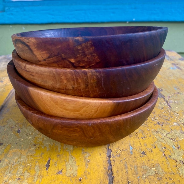 Set of Four Hand Turned Hardwood Salad Bowls/ Handmade Treenware Bowls / Minimalist Wood Bowls