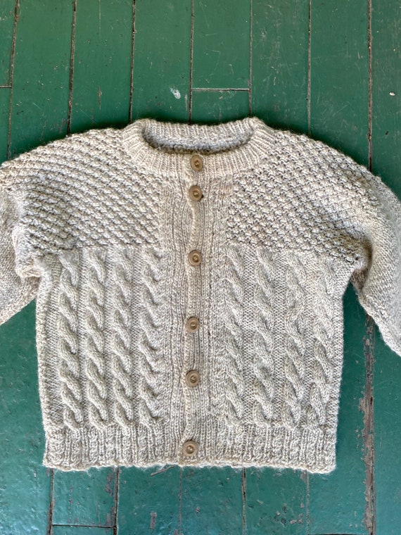 Vintage Well Worn Hand Knit Oatmeal Wool Aran Styl