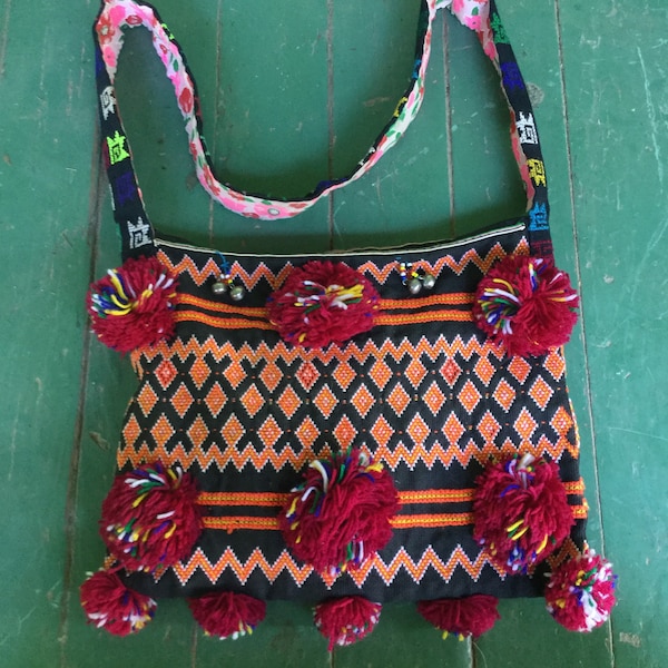 Vibrantly Colorful Handwoven Cotton Folk Art Tribal Shoulder Bag