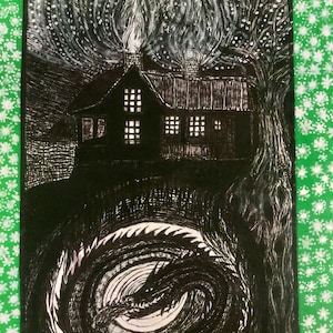 The Dragon Under The Witches Cottage PRINT by Lauren Cooper