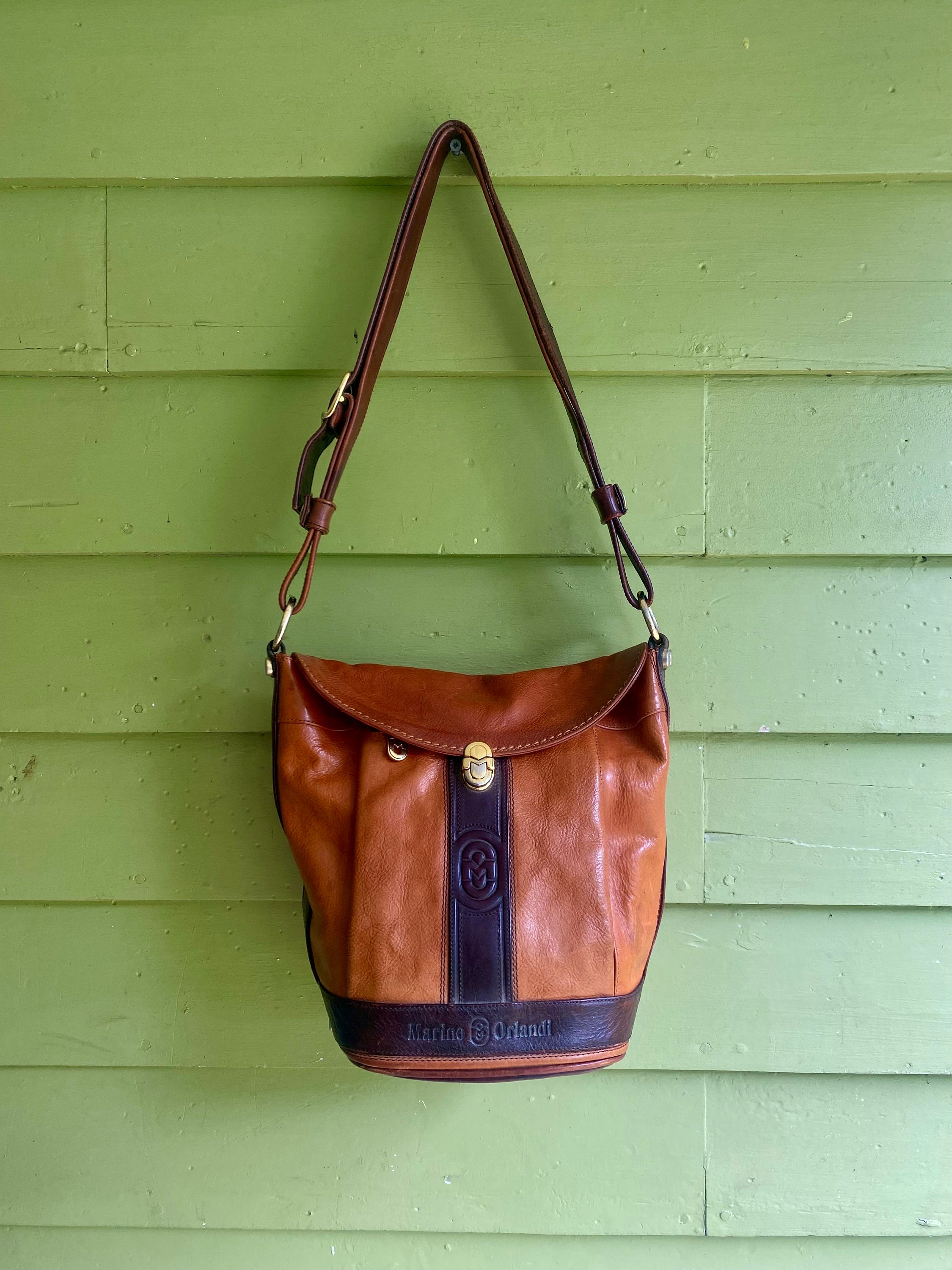 Vintage Large Mario Orlandi Italian Leather Bucket Bag Made in