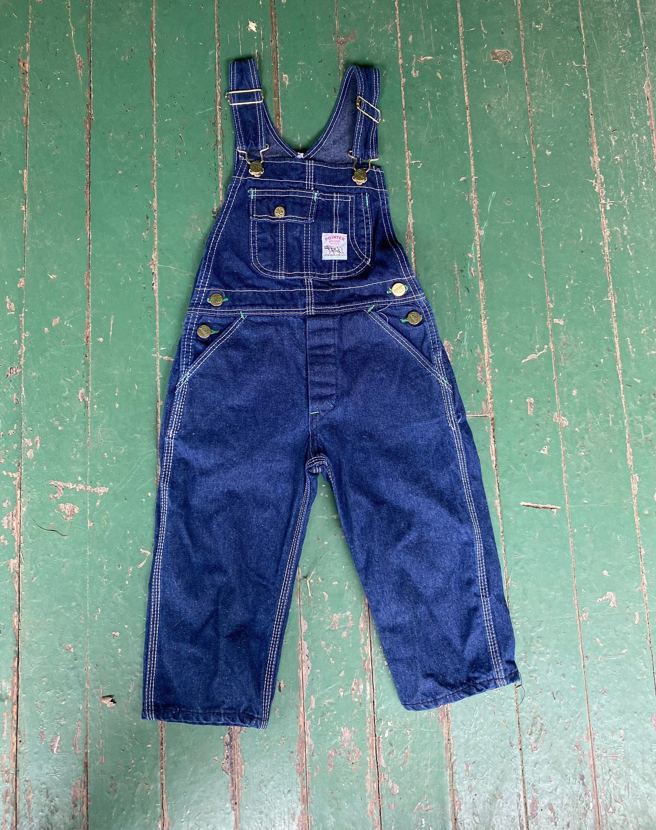 Vintage Pointer Brand Indigo Denim Small Kids Overalls Size Aprox