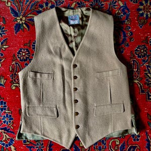 Vintage 1970s Made in England Piccadilly Circus Tan Wool Vest Waistcoat with G. A. Dunn & Co Ltd Label