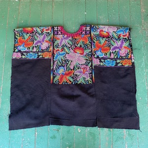 Vintage Handwoven Guatemalan Huipil Folk Art Mayan Indian Traditional Blouse Tunic with Orchid  Motif