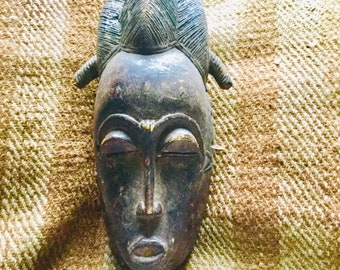 Elegant Authentic Antique African Baule Tribe Portrait Mask from Ivory Coast